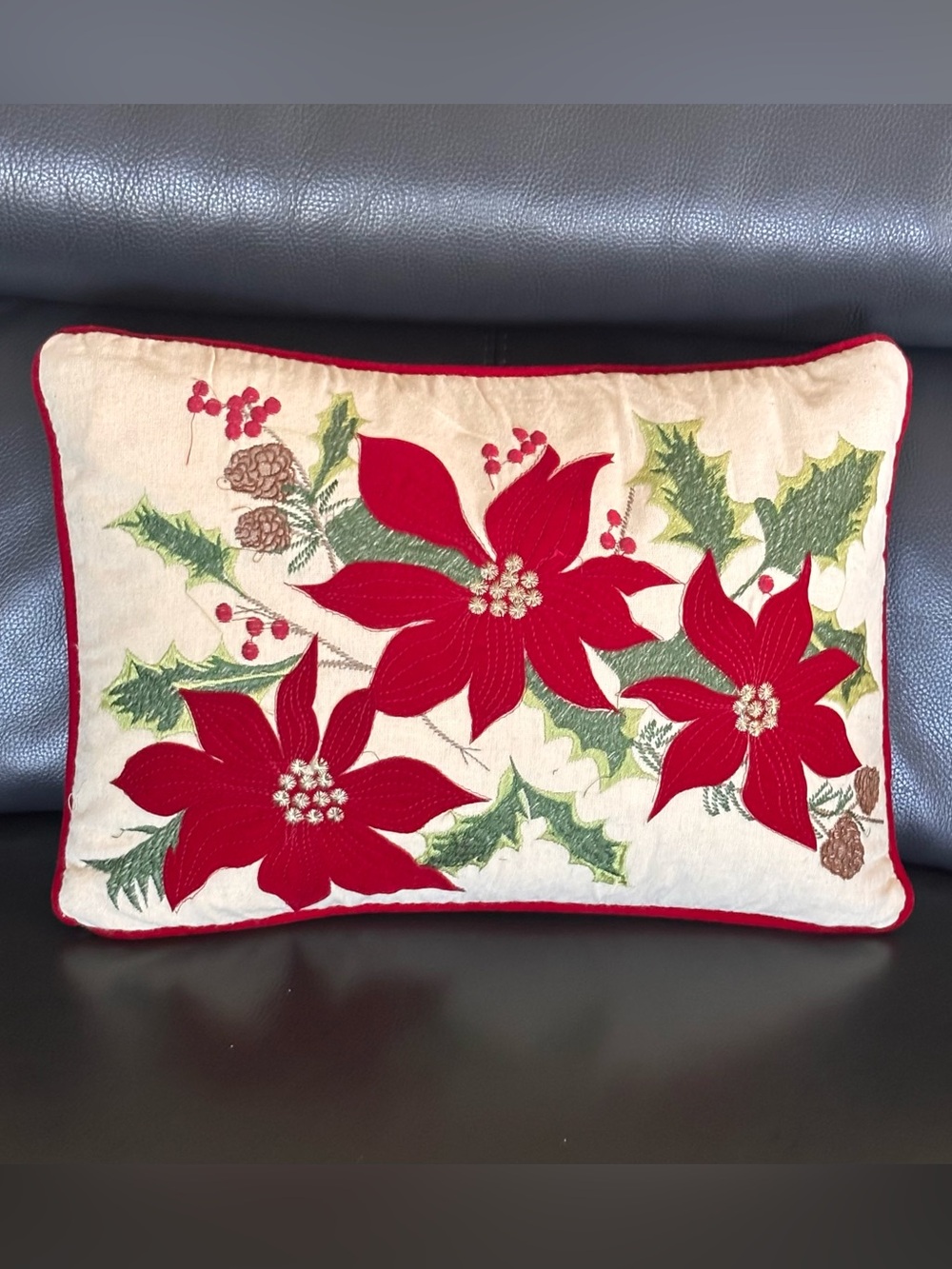 Secret Celebrity Throw Pillow Poinsettia Christmas Holiday Down Filled 16" x 12"